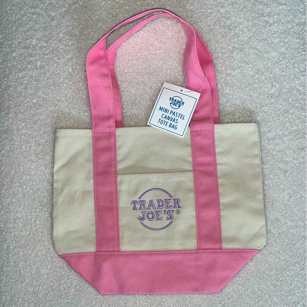 Trader Joe’s Mini Canvas Tote Bag - Pink and Purple Pastel